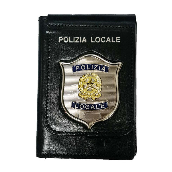 Porta Distintivo Pelle Rotondo Con Clip E Catena | Diametro 9,0 Cm | Polizia - Foto 1